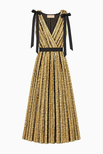 Karina Lurex Bow Dress - Gold