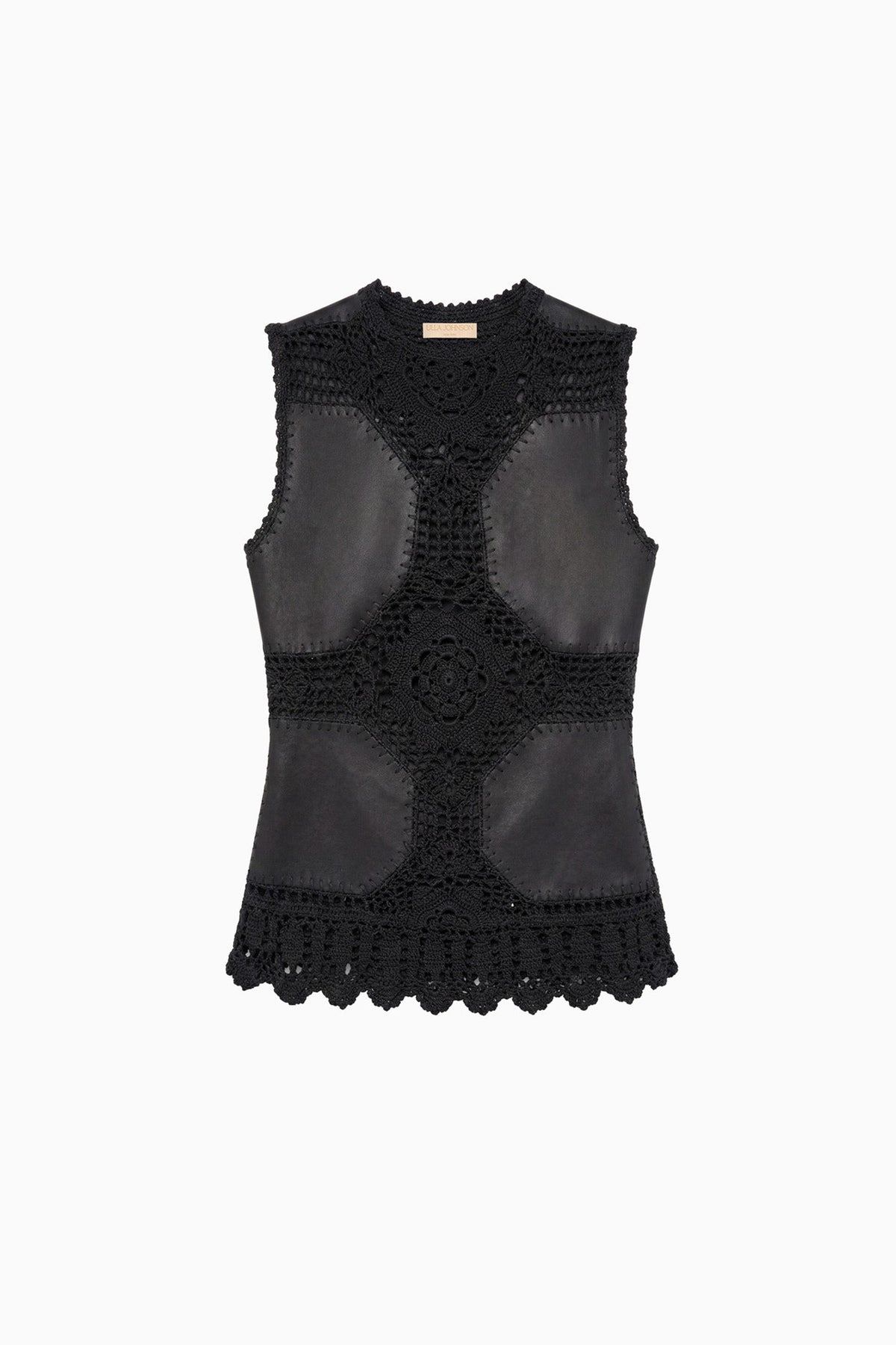 Livia Sleeveless Crochet & Leather Top - Noir