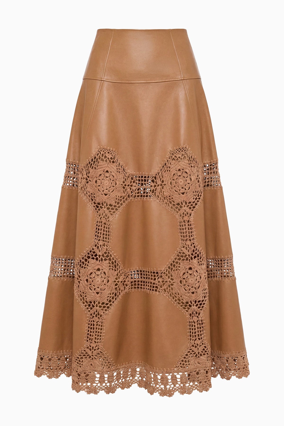 Izra Crochet & Leather Skirt - Camel