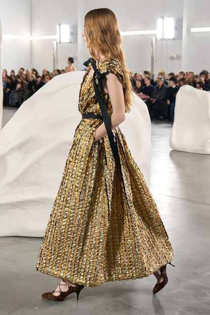 Karina Lurex Bow Dress - Gold